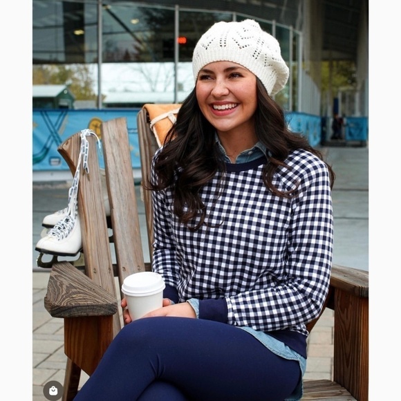 Draper James Natalie Sweatshirt Top in Blue Navy Gingham Small - Picture 7 of 16